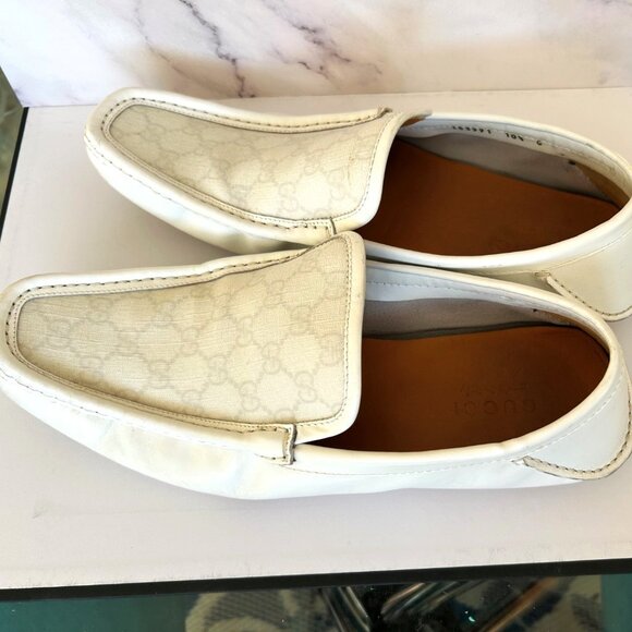 GUCCI White Leather GG Supreme Drivers Mens Loafers  Size 10.5 G / 11.5 US main image 11